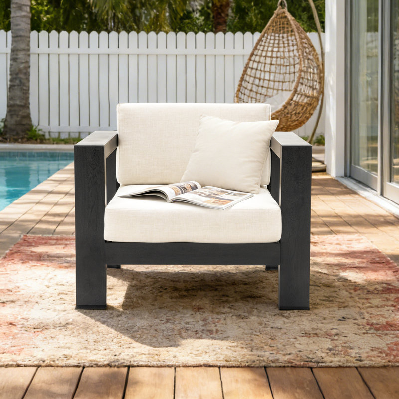 Quick-Assembly Outdoor Aluminum Chair ,Wood-Grain Veneer chair for Patio, Wide Armrest Triangular Aluminum Tube chair , Black