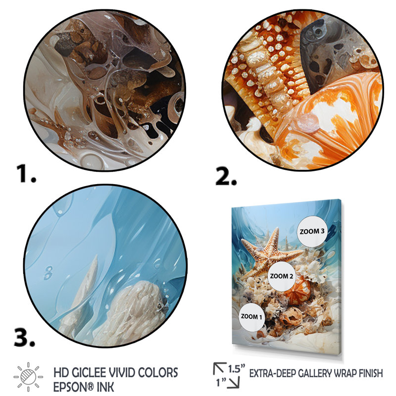 Étoile de mer sur la plage III - art mural bord de mer tropical, Cadre flottant noir, H 40 po x l 30 po x P 1,5 po