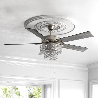 Alessandra 52"W Grey or Black Blade Ceiling Fan with Nickel Finish and Crystal Inset