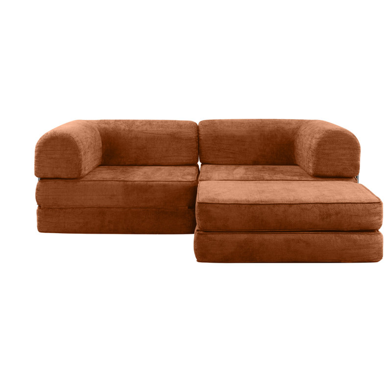 Velvet Compressed Daybed lounge Sofa with Ottoman, Orange Velvet