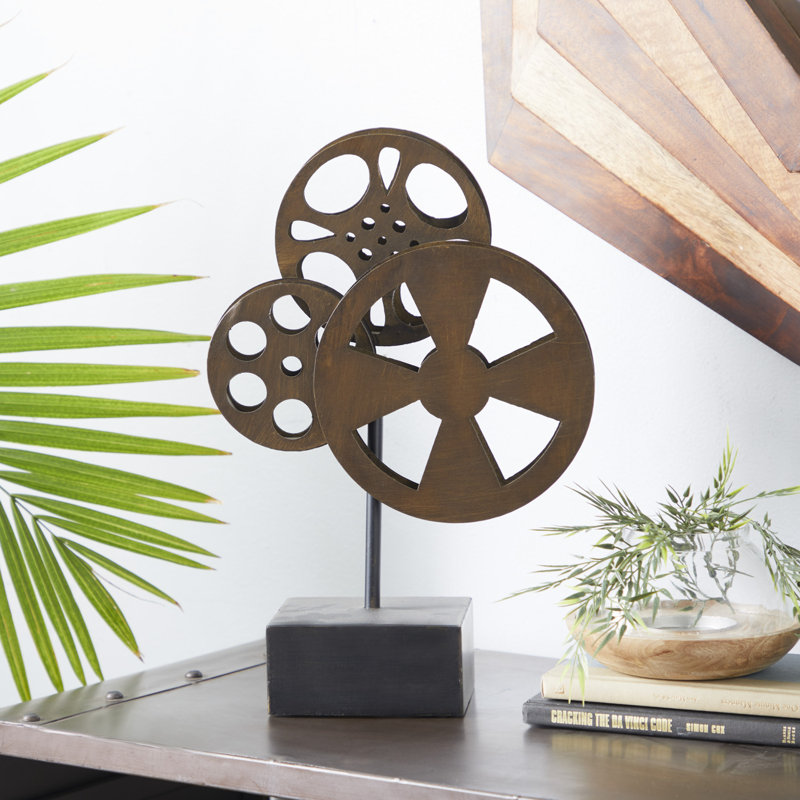 Migel Metal Reel Film Decorative Bronze Sculpture with Elevated Block Base