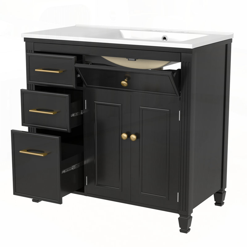 Bathroom Vanity with Multiple Drawers and Adjustable Shelf for Optimal Storage, Black