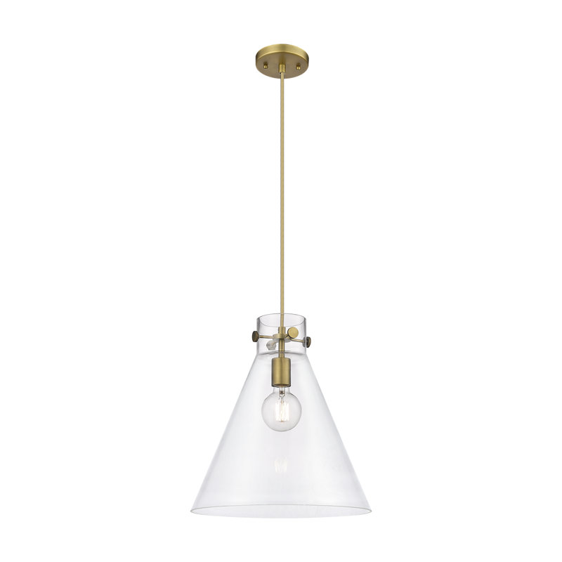 1 - Light Single Drop Pendant Pendant, Brushed Brass, Clear, 16.5" H x 14" W x 14" D