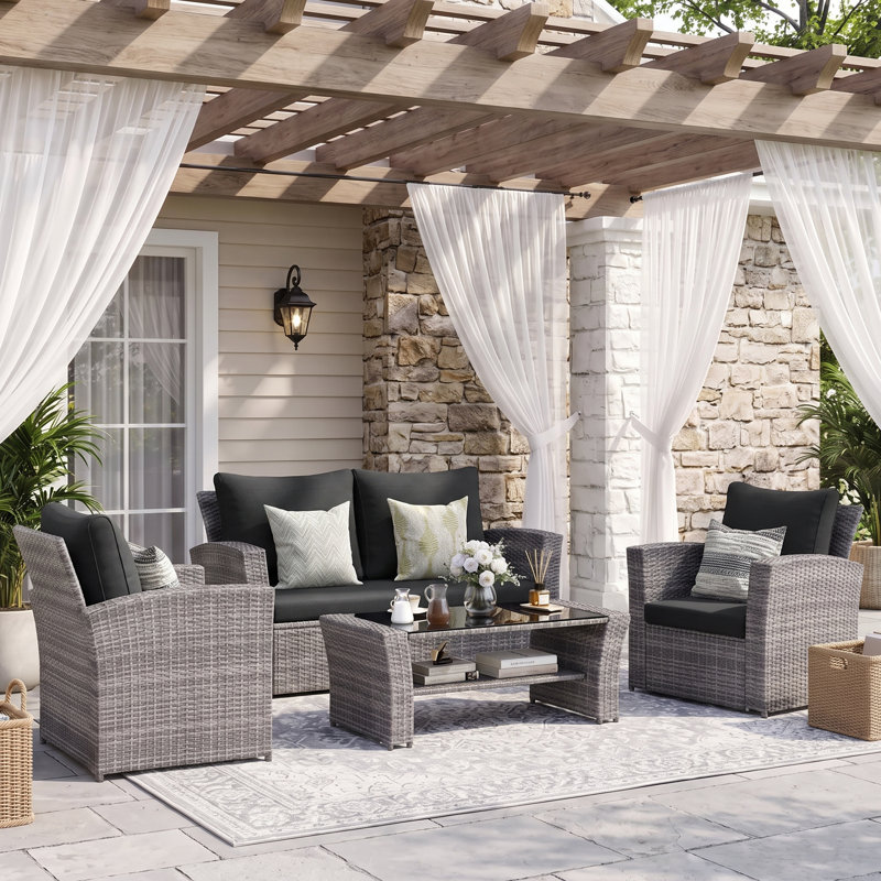 Ensemble de mobilier de jardin en résine tressée PE résistant aux intempéries, ensemble de mobilier d'extérieur en rotin tressé à la main avec coussins en oléfine résistants à l'eau, ensembles de conversation extérieurs pour cour, porche, jardin
