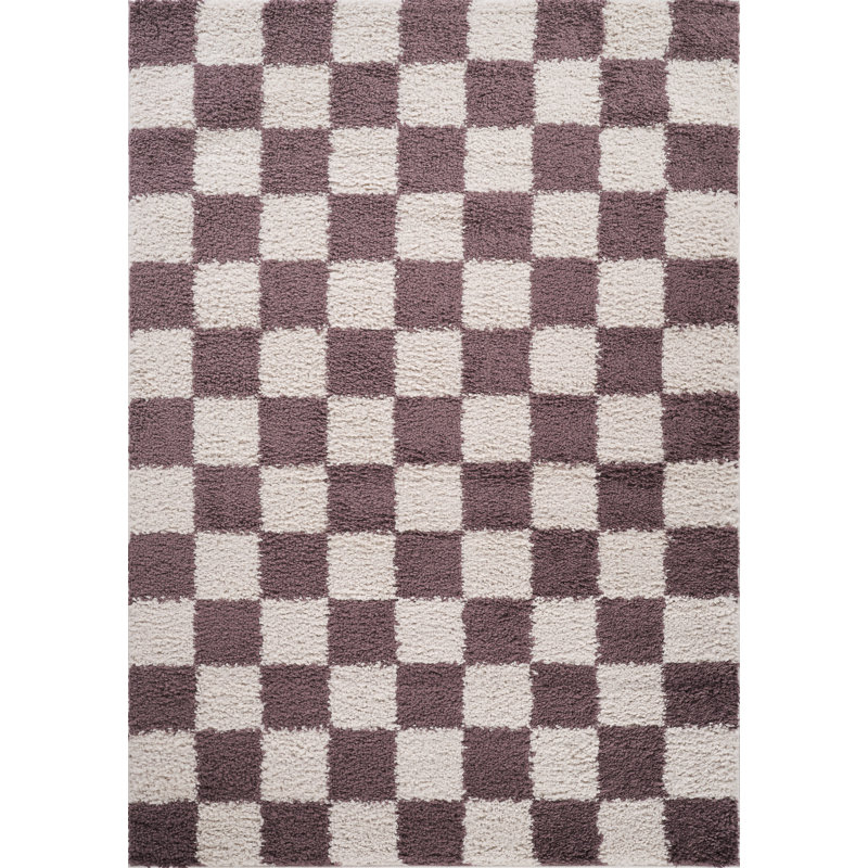 Chester Living Room Shaggy Area Rug Modern - Contemporary Checkered Design 30Mm Plush Pile Jute Backing Soft Woven Carpet -Hallway Indoor Rug, Lilac