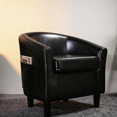 PU Leather Barrel Accent Chair - Modern Club Armchair with U-Shaped Backrest, Soft Padded Cushion, Comfortable Armrests - High Density Foam Seat for Living Room, Bedroom, Waiting Room B R64 design PU