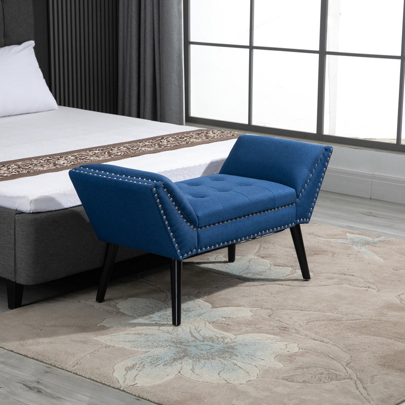 Siège rembourré en tissu bleu avec banc confortable capitonné