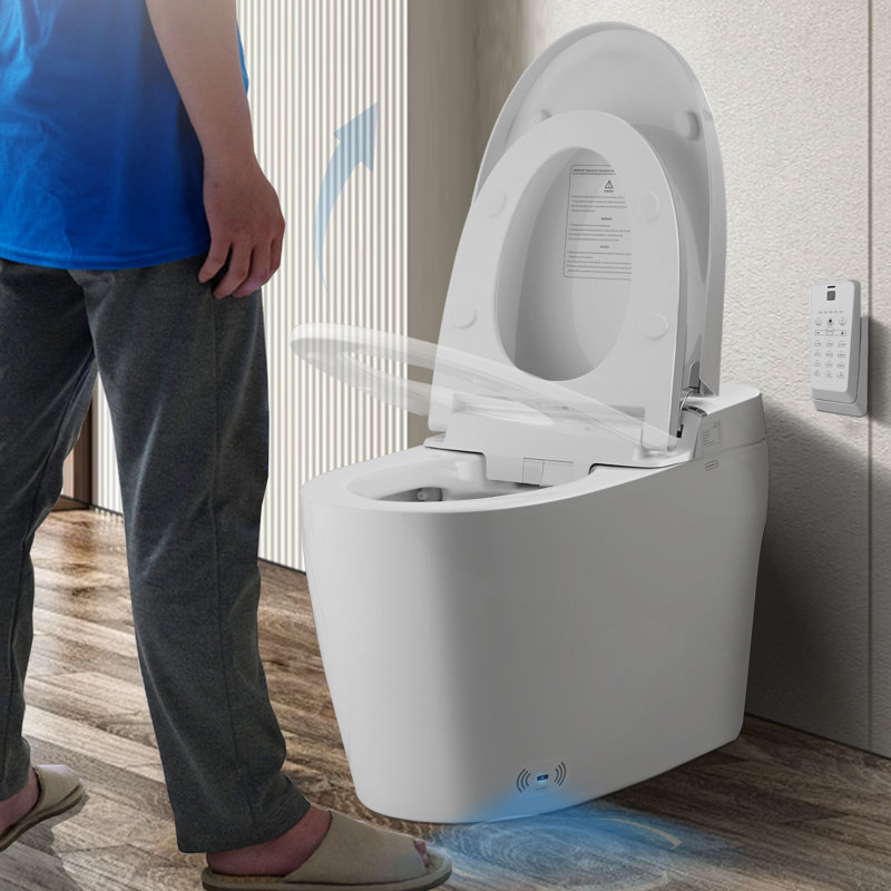 Smart Toilet With Bidet Seat, Heated Seat, Foot Sensor Auto Open Lid, Remote Control, Night Light, And Automatic Flush