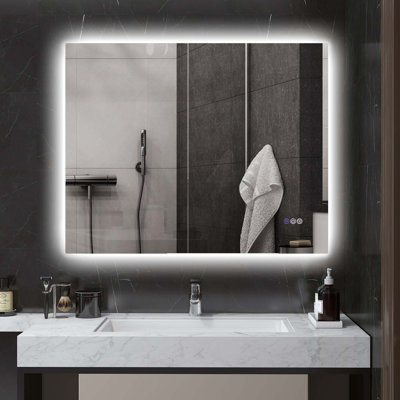 Miroir de salle de bain à DEL avec lumières, miroir à DEL rétroéclairé de 39 po x 32 po pour salle de bain avec antibuée, mémoire et température de couleur infinie, miroir de meuble-lavabo mural à intensité variable, placement horizontal / vertical