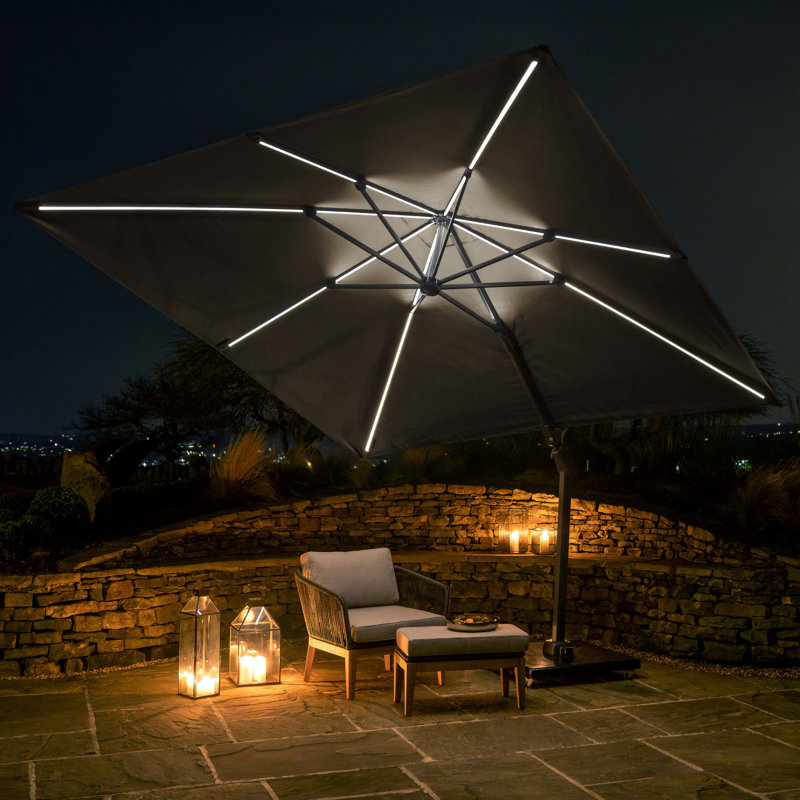 Aariyana 3m LED Lighting Square Parasol, Grey, Anthracite