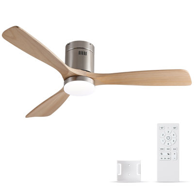 52 In. Indoor Low Profile Wood Ceiling Fan With Led Light And DC Reversible Motor Remote Control