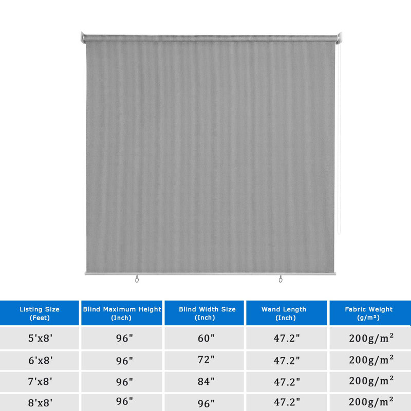 Rideau roulant d'extérieur, stores pare-soleil pour la terrasse, protection UV, L 60 po x L 96 po, Gris
