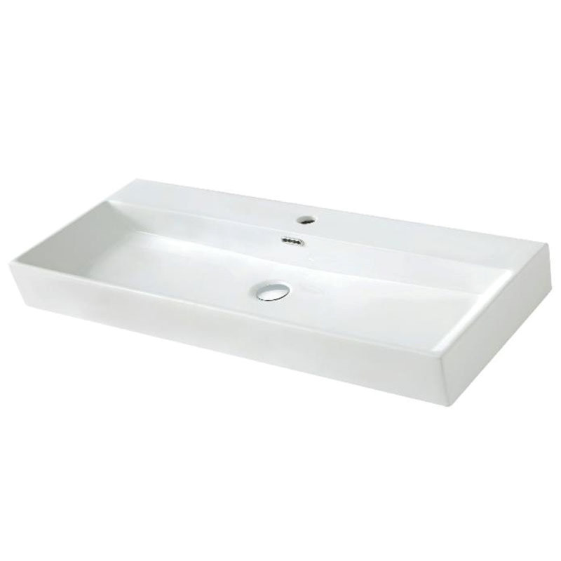 Lavabo de salle de bain vasque rectangulaire blanc en porcelaine vitreuse avec trop-plein