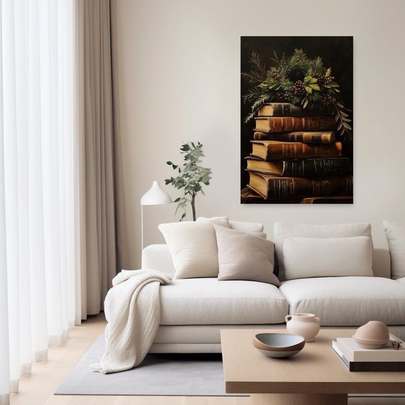 Reproduction d'art rétro vintage de Noël, couronne de Noël classique, pin rustique traditionnel, hiver, 60" H x 40" W