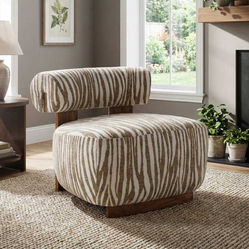 Tilton Zebra-Stripe Chenille Accent Chair, Beige