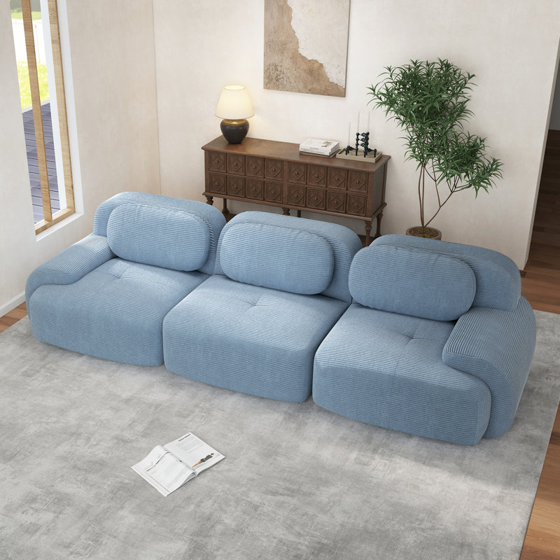 Boneless Sofa Corduroy Fabric Modular Multi-combination Anti-slip Design For Living Rooms Bedrooms, 3, Blue