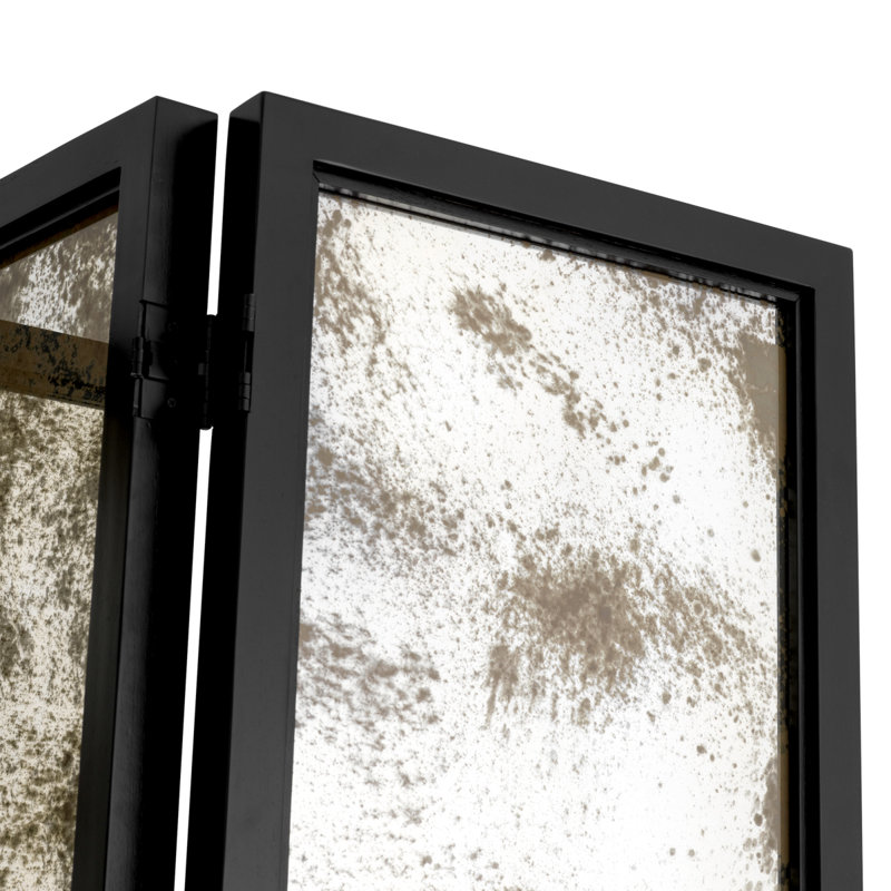 Folding Screen Jacques Classic Black Finish Antique Mirror Glass