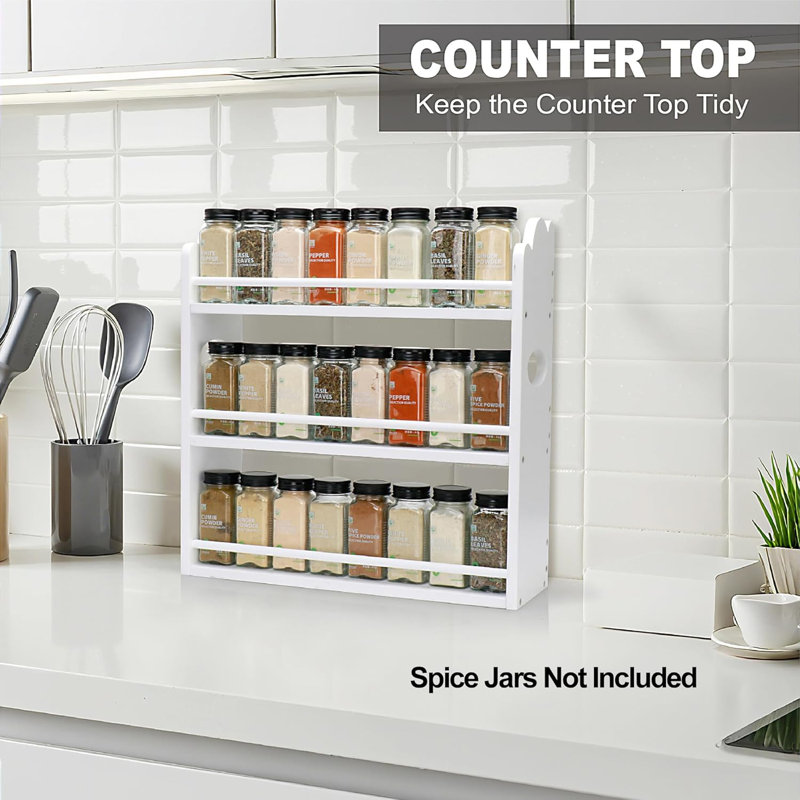 Three Layer Bamboo Spice Rack, White