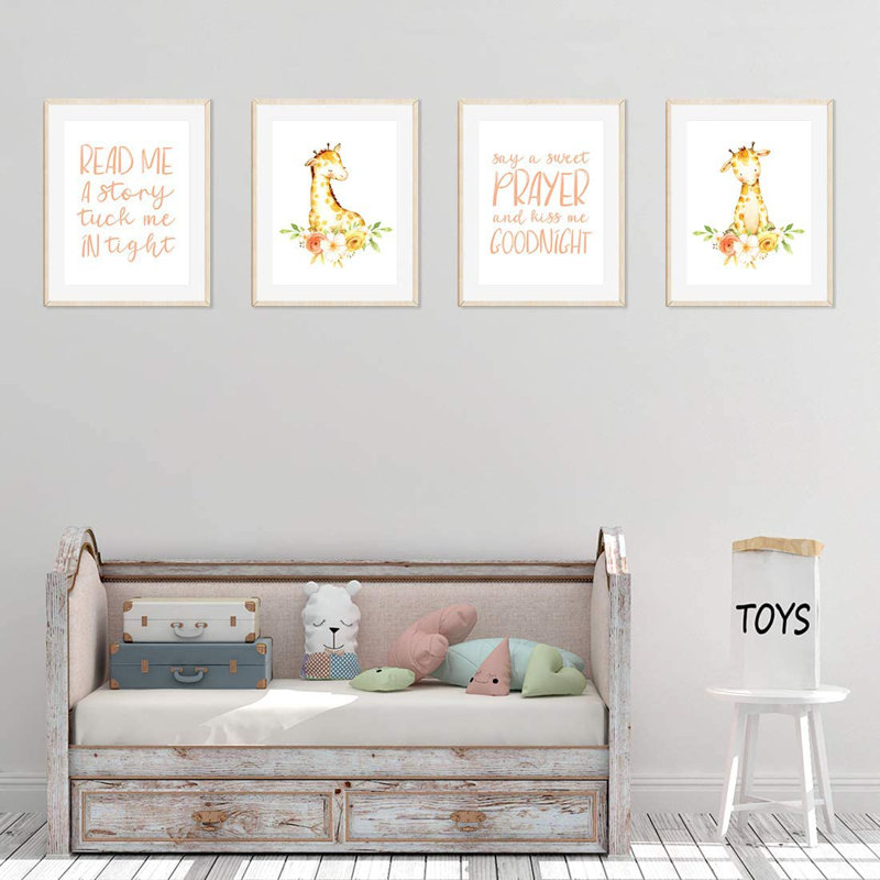 « read me », je me suis à l’avant, un goodnight doux prayer baiser me, "fille giraffe, ensemble de 4 pièces, impression sur papier Dennerline