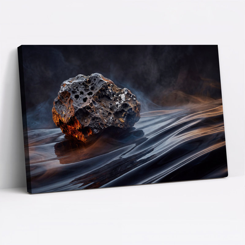 Tableau sur toile représentant une roche volcanique incandescente dans l'eau sombre, 16"H x 24"W