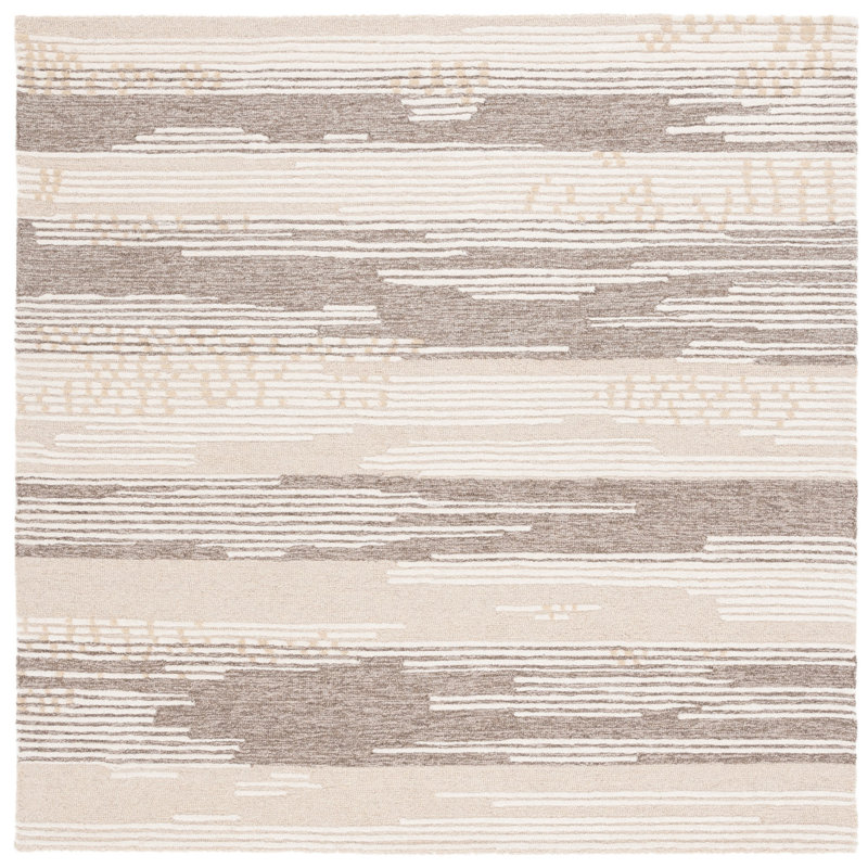 Tapis beige / brun / crème en laine / coton touffeté à la main Martha Stewart 300, Carré 6 pi