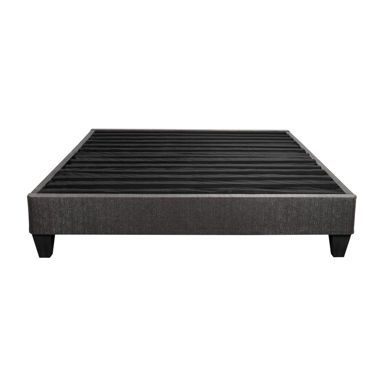 Base de grand lit avec revêtement gris foncé, sommier plateforme 14 po, contemporain, sans sommier tapissier, plateforme, nécessaire