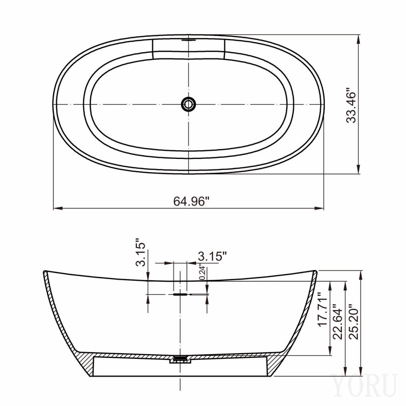 Baignoire de salle de bain autoportante en pierre artificielle 65 pouces