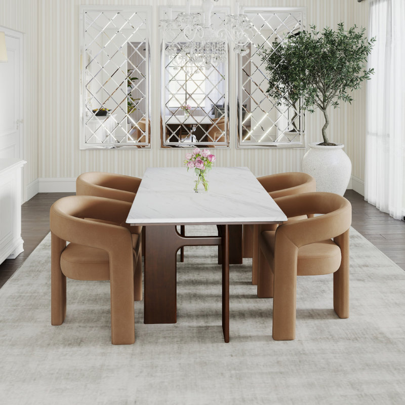 Ensemble de salle à manger moderne, 5 pièces: table, 4 chaises, Kaki