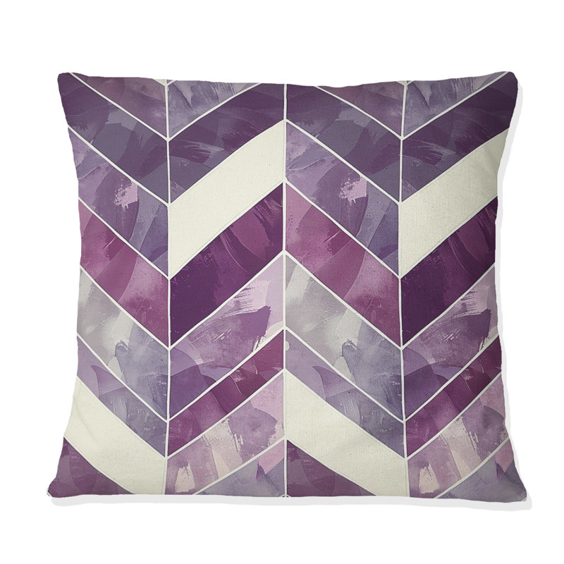 Coussin décoratif traditionnel à chevrons mauve et beige II, H 16 po x l 16 po