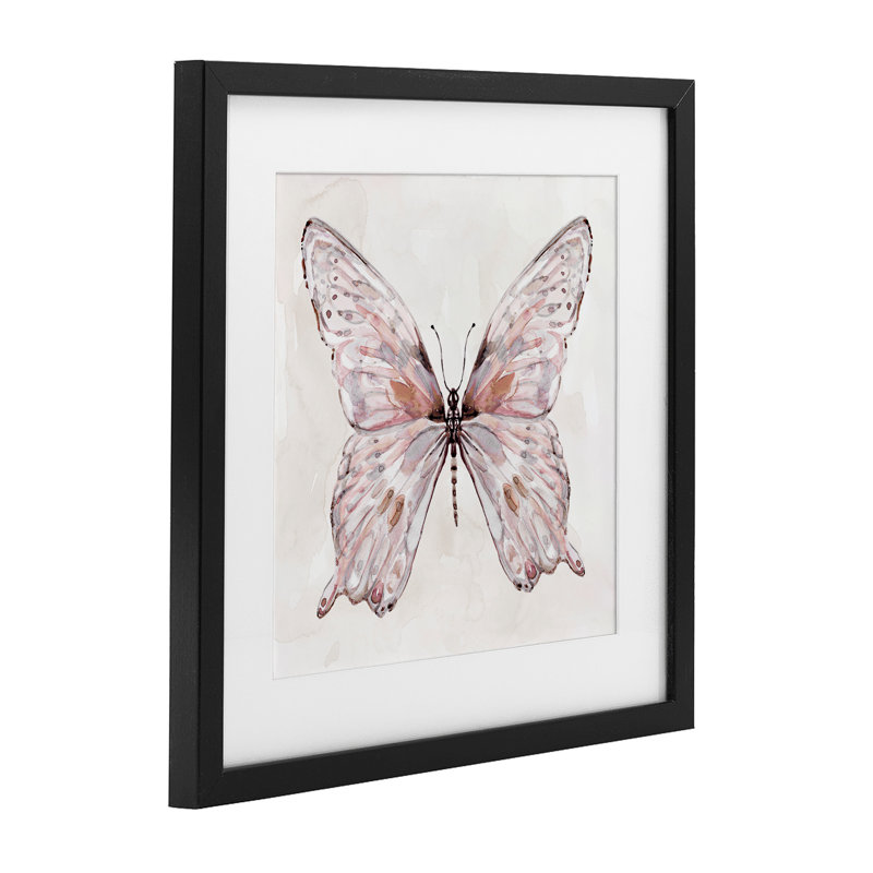 «Faded Blush Butterfly», reproduction sous verre encadrée, design par Carol Robinson, H 16 po x l 16 po, Cadre noir minuit