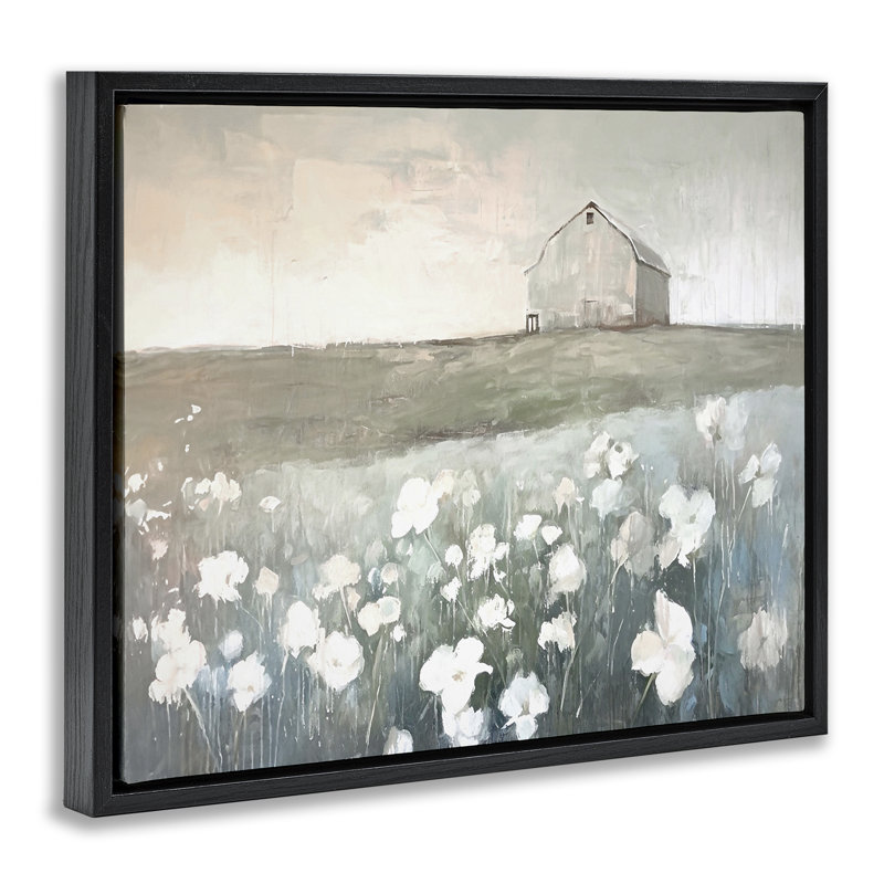 "Peaceful Floral Pasture", art mural encadré par Ramona Murdock, H 24 po x l 30 po, Cadre flottant noir de jais