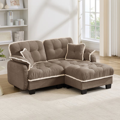 70''Chenille L-Shaped Cloud Loveseat Sofa With Movable Ottoman