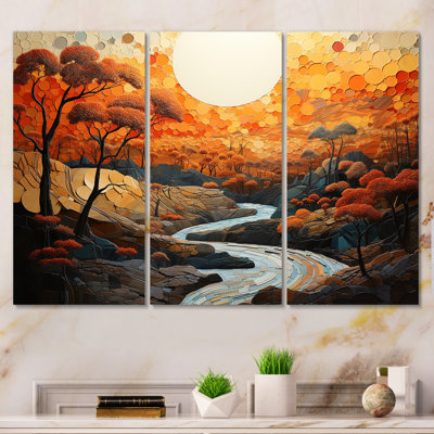 Orange Sunset Abstract Landscape Stream I - Art abstrait paysage mural