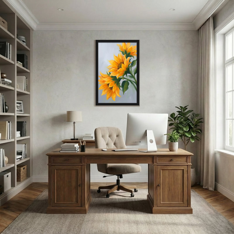 Plantes et fleurs tournesol bouquet d'art sur toile, H 12 po x l 18 po