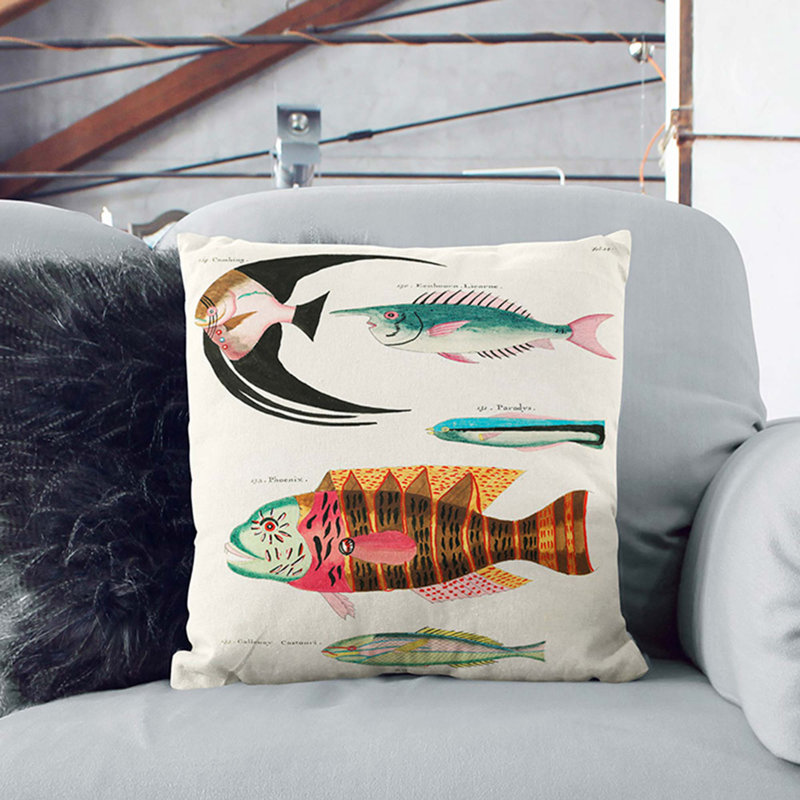 East Indies Fish Illustrations Fol. 24 by Louis Renard Cushion with Filling, 40cm H x 40cm W x 15cm D, White