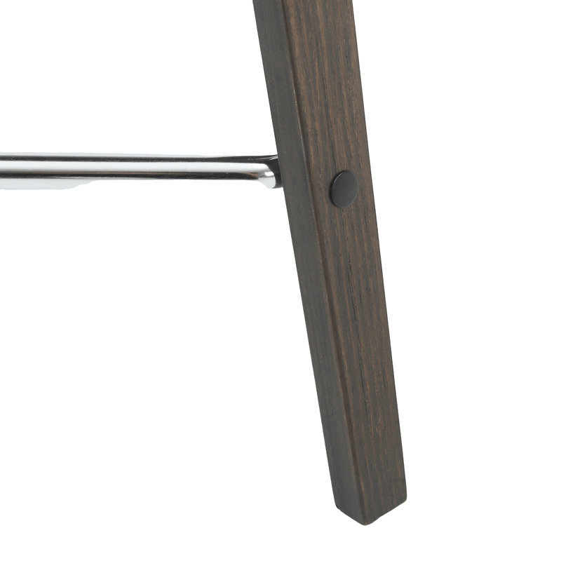 Hoxha Leather Square Counter Stool With Stained Poplar Wood Frame And 360-Degree Swivel Hoxha Collection, Dark Walnut/White
