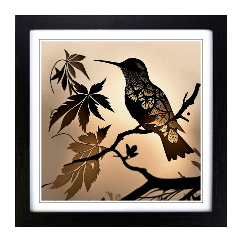 Hummingbird Silhouette No.1 - Single Picture Frame Print on Wood, Black