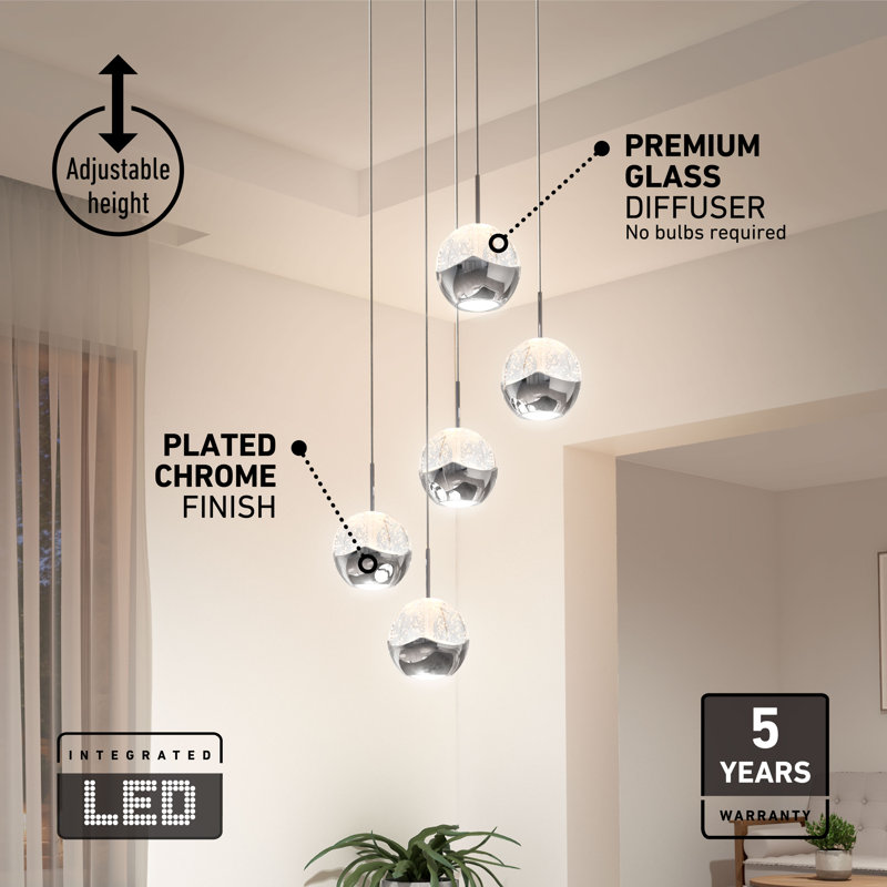 Moorcroft 5 - Light Chrome LED Cluster Pendant