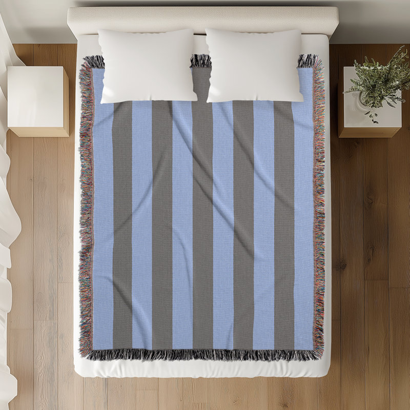 Jeté en mélange de coton Lynch, Bleu pâle / gris, 60" L x 50" W