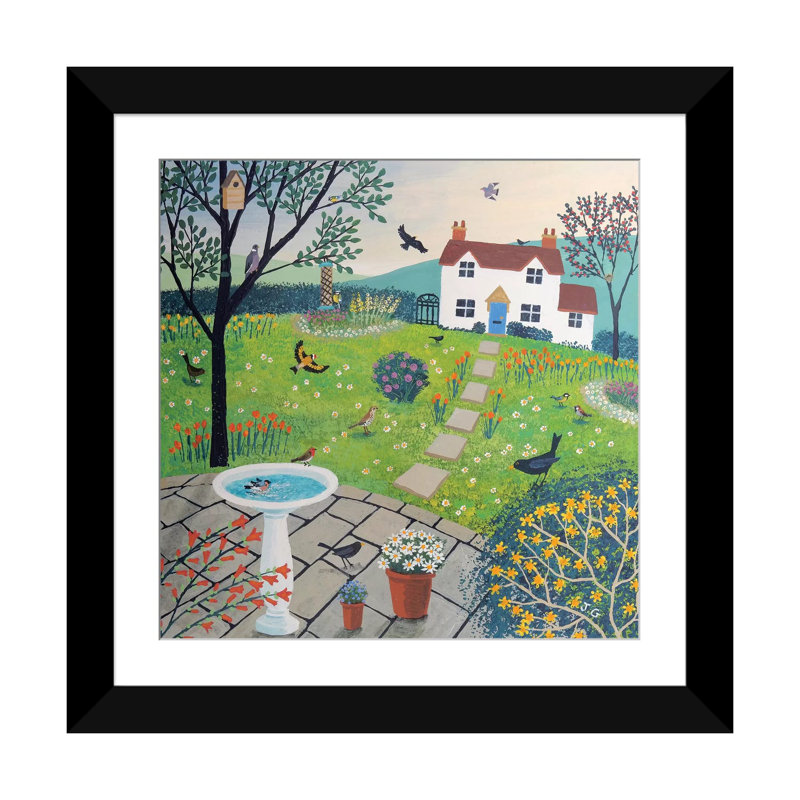 « oiseau de jardin », reproduction sur toile, H 16 po x l 16 po x P 1 po, Papier d'art encadré noir, Blanc