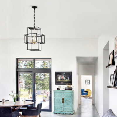 4-Light Metal Lantern Tiered Pendant Hanging Light Fixtures, Industrial Farmhouse Adjustable Height Chandeliers For Dining Room Hallway Foyer Entrywa
