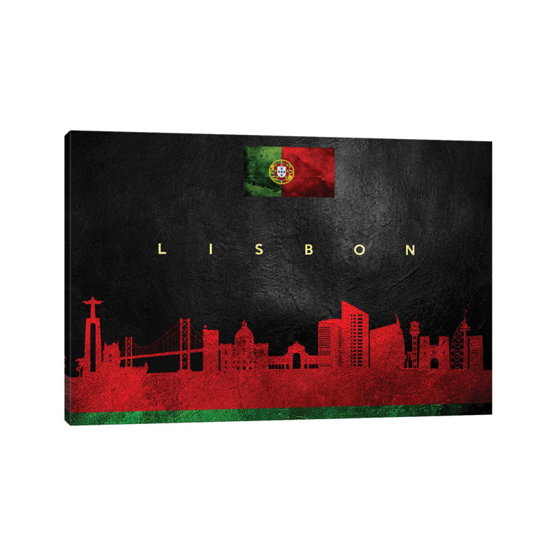 «Lisbon Portugal Skyline» par Adrian Baldovino, impression sur toile tendue, H 8 po x l 12 po x P 0,75 po
