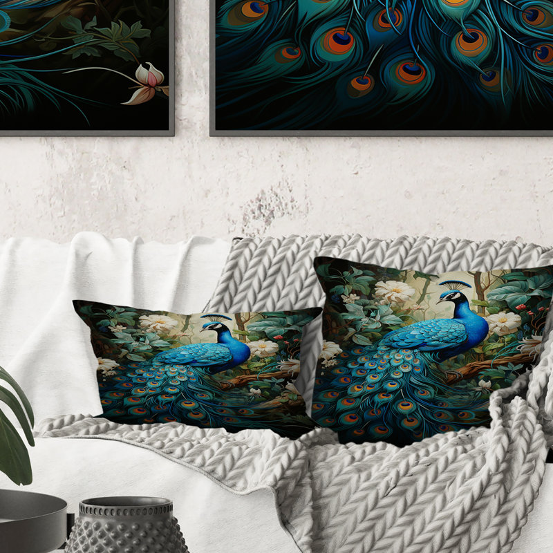 Coussin Teal Peacock - imprimé paon, 22" x 22"