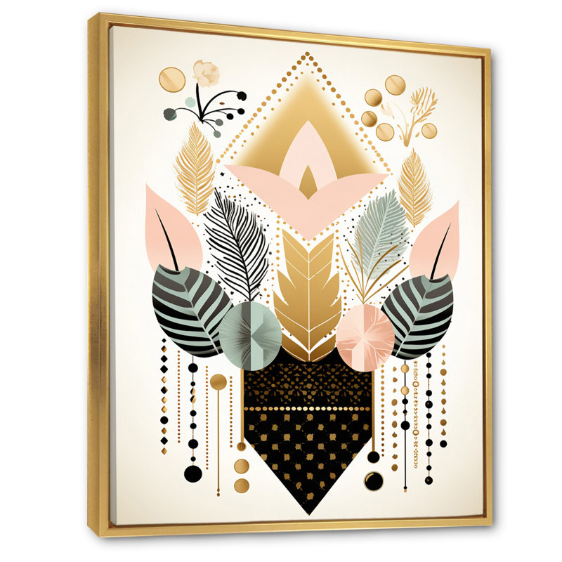 Boho Chic, floral, géométrique, rétro, Illustration, moderne, géométrique, impressions murales, Cadre flottant doré