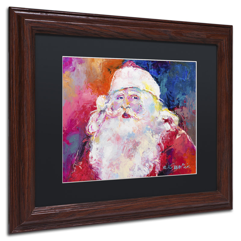 « père noël », impression sur toile, H 11 po x l 14 po x P 0,5 po, Noir, Encadrement grain de bois