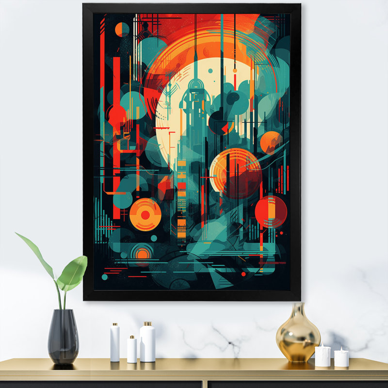 Vert et orange Mid Century Innovations III sur impression sur toile, Cadre photo noir, H 20 po x l 12 po x P 1 po