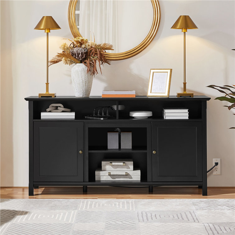 Bjarkey Black TV Stand with Doors for TVs up to 65"