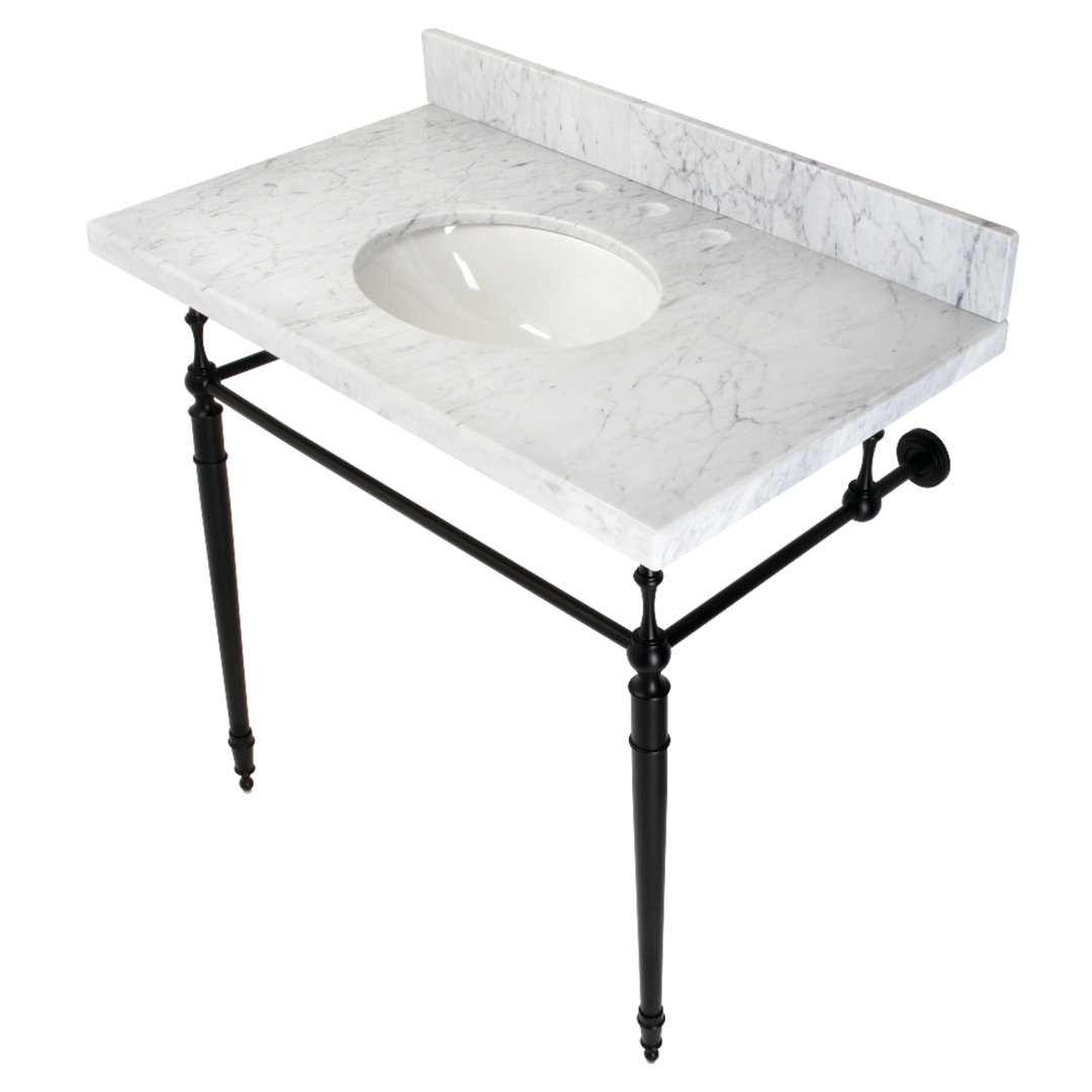 Kingston Brass Edwardian 36-Inch Carrara Marble Console Sink with Brass Legs (8-Inch, 3-Hole) Kingston Brass 