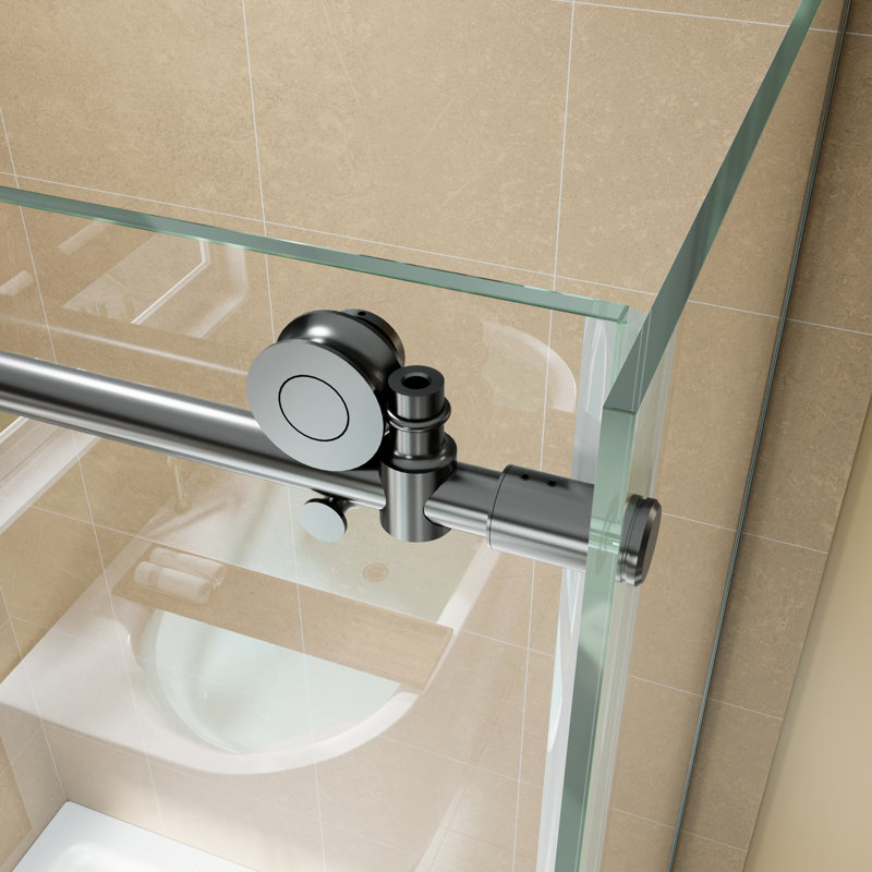 60" W X 32" D X 72" H Frameless Rectangle Sliding Shower Enclosure With 5/16" Clear Tempered Glass, Matte Black