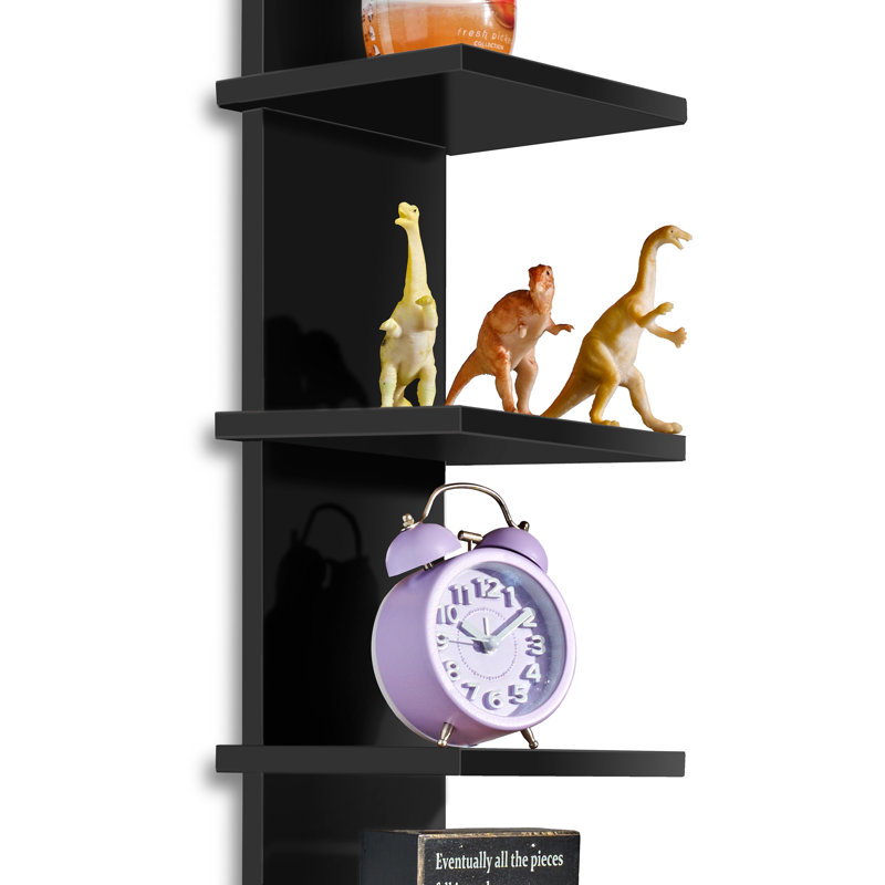 Sorbus 5 Tier Wall Shelf Unit with Hooks Set of 2, Vertical Column Utility Shelving for Home Decor and Storage, Black, Black